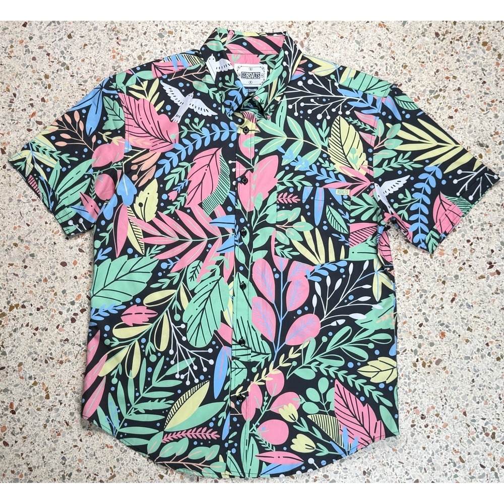 RSVLTS The Roosevelts Kunuflex Nature Pattern Short Sleeve Shirt Size Medium